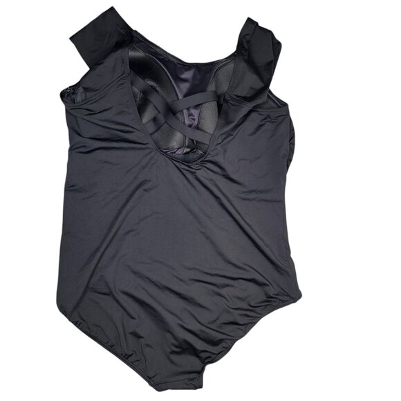 Lands End 22W Black One Piece Swimsuit Tummy Control Cap Sleeve X Back Lined Cup - Picture 4 of 9